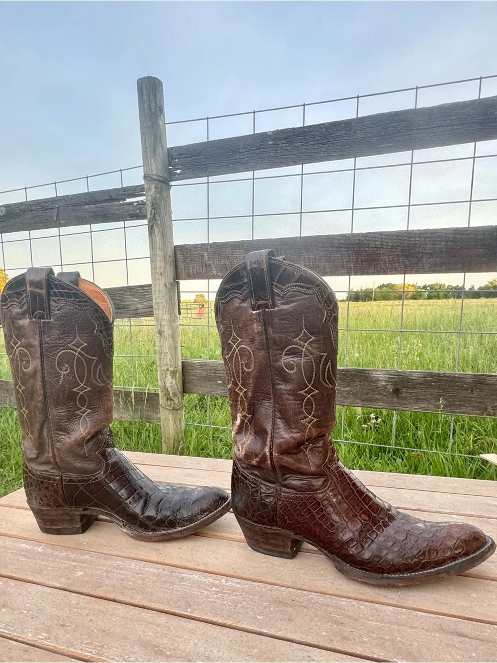Vintage Justin Brown Croc Print‎ Cowboy Boots Men’s 9.5A Western Leather USA